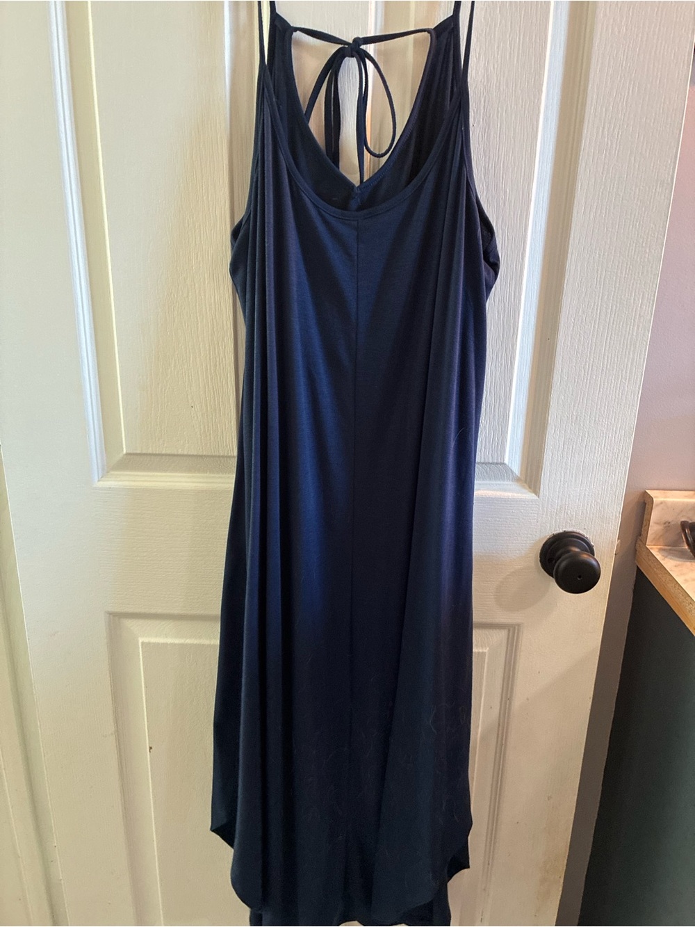 Unknown Brand Navy Blue Swing Midi Dress XL Open Back Tie Detail